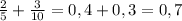 \frac{2}{5} + \frac{3}{10} = 0,4 + 0,3 = 0,7