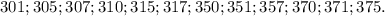 301; 305; 307; 310; 315; 317; 350; 351; 357; 370; 371; 375.