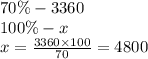 70\% - 3360 \\ 100\% - x \\ x = \frac{3360 \times 100}{70} = 4800