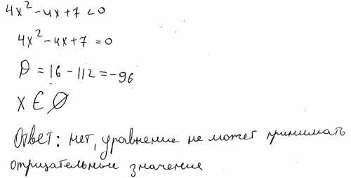 Может ли выражение 4x² -4x +7 принимать отрицательное значения?