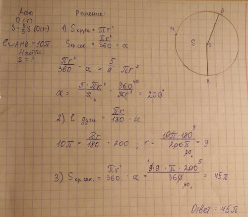 90 ))❤️! площа кругового сектора 5/9 площі круга. знайдіть площу цього сектора, якщо довжина дуги на