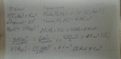 Какой объём воздуха (н.у.) может прореагировать с 5 м^3 этажа, содержащего 3% примеси
