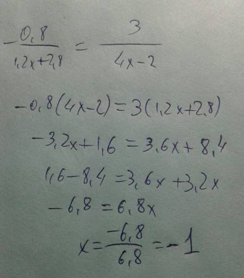 ﻿найдите корень уравнения: -0,8 ﻿﻿3 = 1,2х+2,8 4х-2