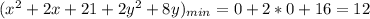 (x^2+2x+21+2y^2+8y)_{min}=0+2*0+16=12