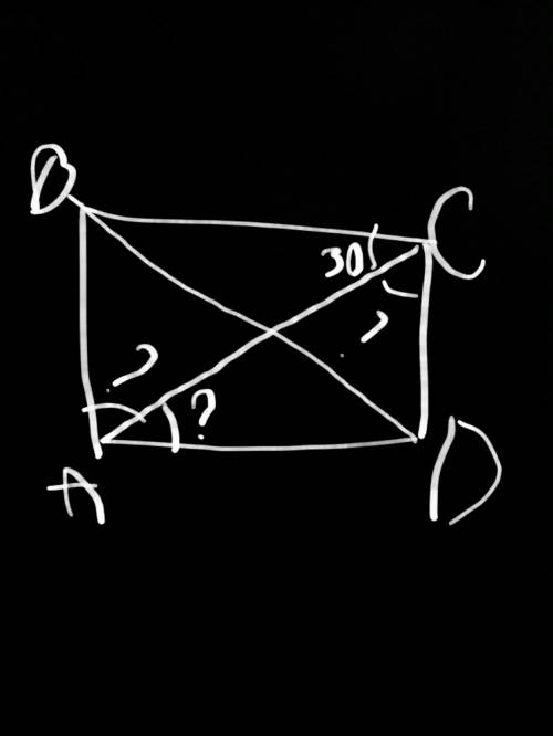 Abcd прямоугольник, угол асв= 30 градусов найдите градусную меру углов : acd, bac, cad.