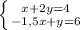 \left \{ {{x+2y=4} \atop {-1,5x+y=6}} \right.