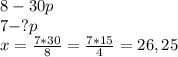 8 - 30p\\7 - ?p\\x=\frac{7*30}{8}=\frac{7*15}{4}=26,25