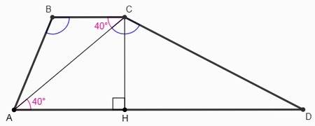 (,буду блогодарна! )в трапеции abcd ad и ab основания, угол abc=углу acd, bc=2, ad=8, угол cad=40 гр