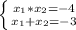 \left \{ {{x_1*x_2=-4} \atop {x_1+x_2=-3}} \right.