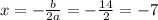 x = - \frac{b}{2a}=- \frac{14}{2} =-7