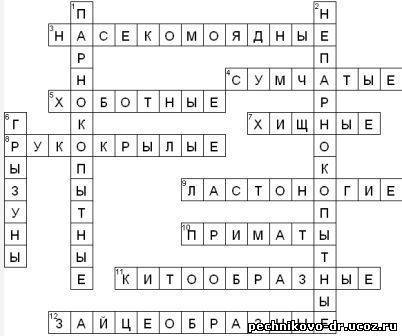 Готовый кроссворд на тему млекопитающих