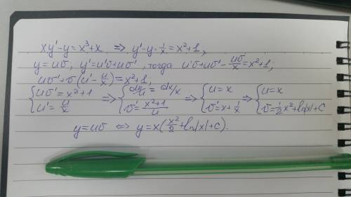 Найти общее решение дифференциальных уравнений первого порядка. xy'-y=x^3+x