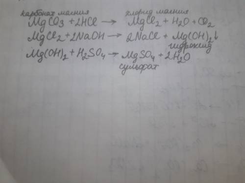 Какие реакции соответствуют данной схеме? назовите все вещества. mgco3. --> mgcl2 --> mg(oh)2