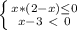 \left \{ {{x*(2-x) \leq 0} \atop {x-3\ \textless \ 0}} \right.