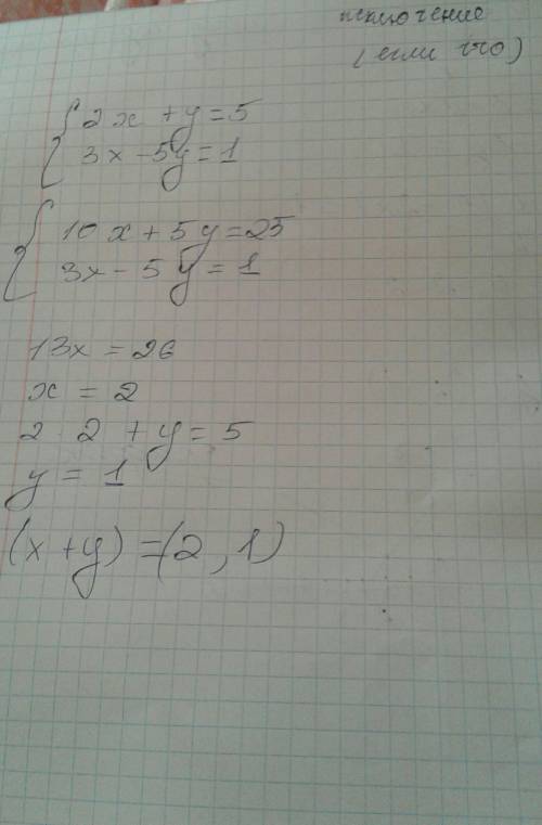 Решите уравнение {2х+у=5 3х-5у=1 тремя графическим 2)подстановки 3) сложение