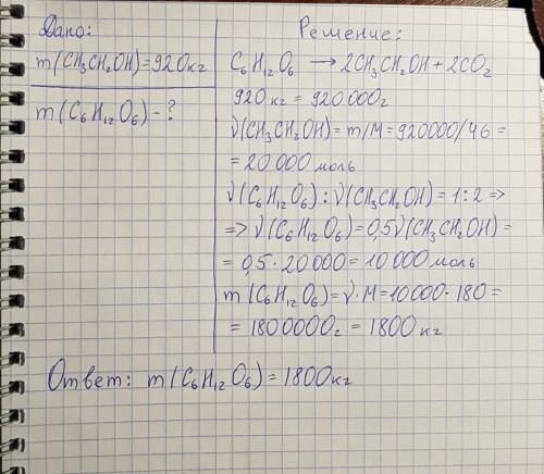 50 , нужно какую массу глюкозы нужно взять для спиртового брожения, чтобы образовался этанол массой