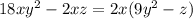 18x y^{2} - 2xz = 2x(9 y^{2} -z)