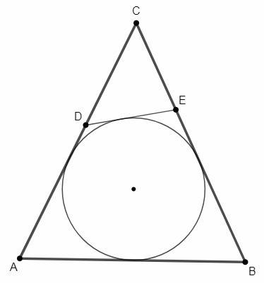 До кола, вписаного в рівнобедрений трикутник abc, проведено дотичні, яка перетинає бічні сторони ac