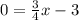 0= \frac{3}{4}x-3