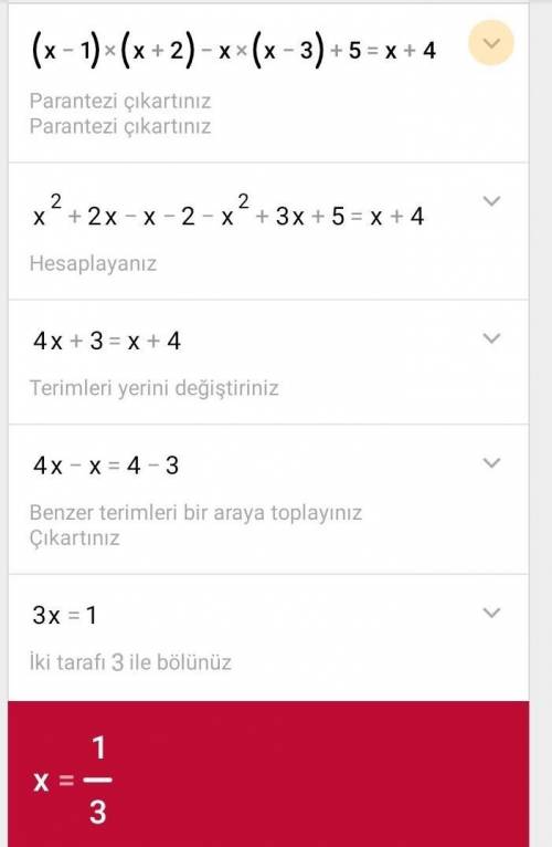 (x-1)(x+2)-x(x-3)+5=x+4 решите уравнение