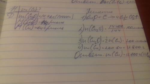 Приобретение меди из оксида представлено уравнением реакции. 2cu2o + c → 4cu + co2. рассчитайте масс