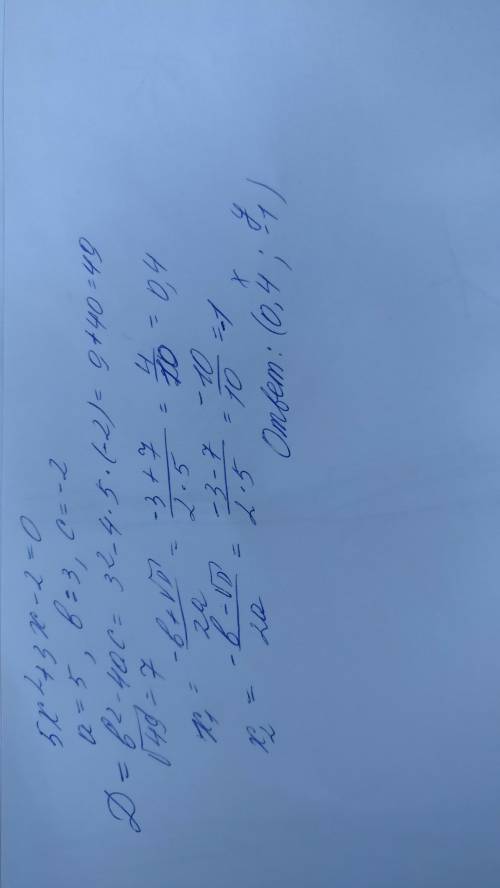 Найдите координаты точки пересечения параболы с осями координат y=5x^2+3x-2