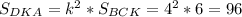 S_{DKA}=k^2*S_{BCK}=4^2*6 = 96