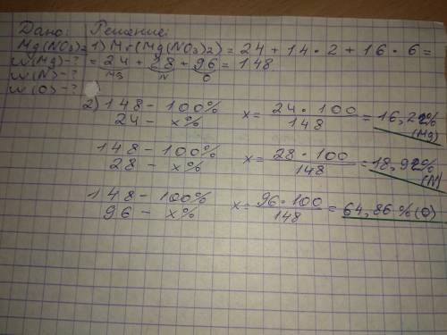 Определите массовую долю каждого элемента в соединении mg(no₃)₂