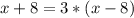 x+8 = 3*(x-8)