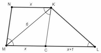 Диагональ mk трапеции mnkl равна 6 делит угол nml пополам прямая проведенная через точку к параллель