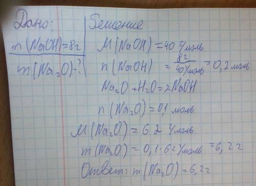 При взаимодействии оксида натрия с водой образуется гидроксид натрия: na2o + h2o → 2naoh. вычисли, к