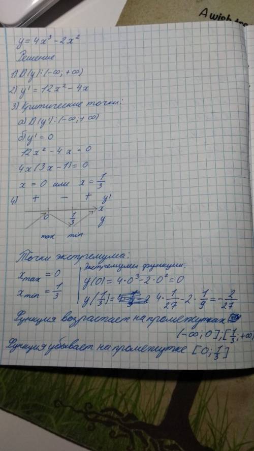 Y=4x^3-2x^2. y=2+9x+3x^2-x^3 решить уравнения на максимум: минимум: возрастание: убывание.