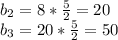 b_2=8*\frac{5}{2}=20 \\ b_3=20*\frac{5}{2}=50