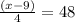 \frac{(x-9)}{4} =48