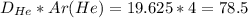 {D_{He} }*Ar(He)=19.625*4= 78.5