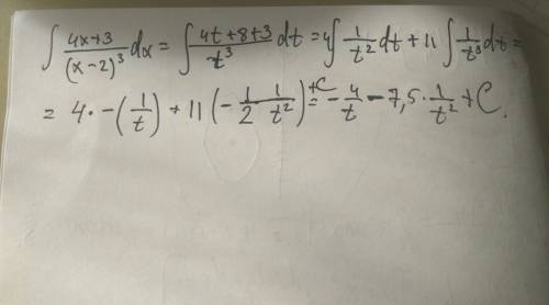 Интеграл 4x+3/(x-2)^3 dx методом подстановки