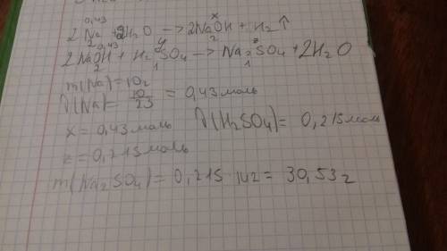 )з водою повністю прореагували 10 г натрію а продукт цієї реакції із сульфатною кислотою. обчисліть: