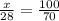 \frac{x}{28} = \frac{100}{70}