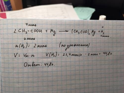 (полным ответом) какой объем водорода (н.у) выделяется при взаимодействии 4 моль уксусной кислоты с