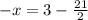 - x = 3 - \frac{21}{2}