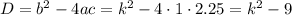 D=b^2-4ac=k^2-4\cdot1\cdot2.25=k^2-9