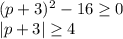 (p+3)^2-16 \geq 0\\ |p+3| \geq 4