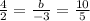 \frac{4}{2}=\frac{b}{-3}=\frac{10}{5}