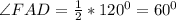 \angle FAD=\frac{1}{2}*120^0=60^0