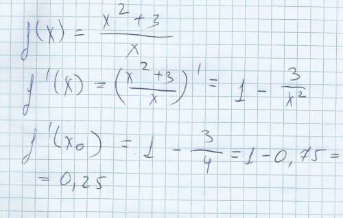 Найдите производную функции f(x) = x² + 3/ x, в точке x0 = 2