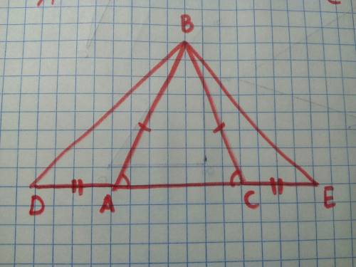 Основание ac равнобедренного треугольника abc продолжено за вершины a и c.на продолжениях ac соответ