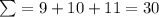 \sum=9+10+11=30