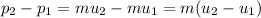 p_{2}-p_{1}=mu_{2}-mu_{1}=m(u_{2}-u_{1})