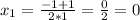 x_{1} = \frac{-1+1}{2*1} = \frac{0}{2} =0