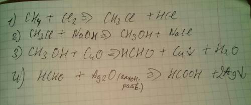 Ch4-ch3cl-ch3oh-hcho-hcooh решиье . напишите названия полученных веществ и тип реакции